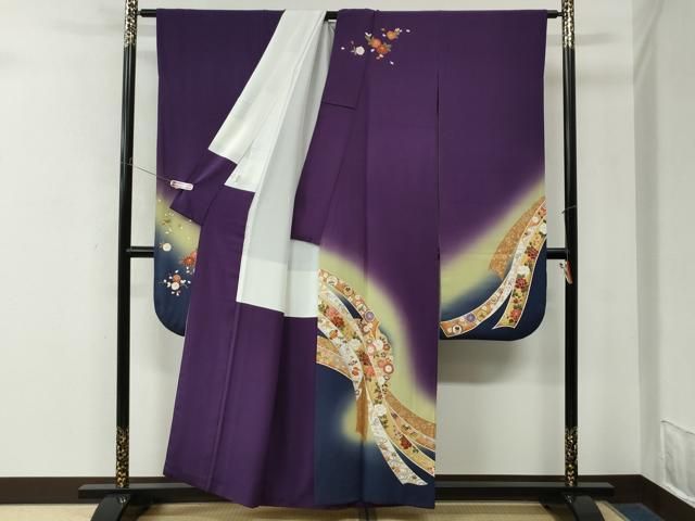 平和屋着物●豪華振袖・長襦袢セット 鬘帯飛鶴宝尽くし花文 暈し染め 金彩 正絹 逸品 CABM4554yc