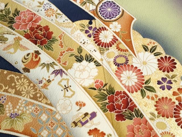 平和屋着物●豪華振袖・長襦袢セット 鬘帯飛鶴宝尽くし花文 暈し染め 金彩 正絹 逸品 CABM4554yc