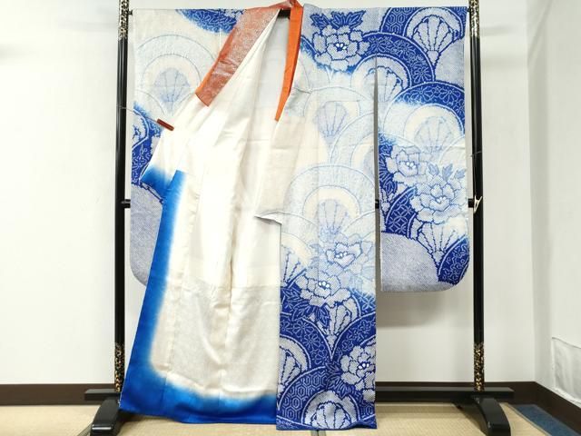 平和屋着物●豪華振袖・長襦袢セット 総絞り 牡丹花青海波 暈し染め 正絹 逸品 CABM4556yc