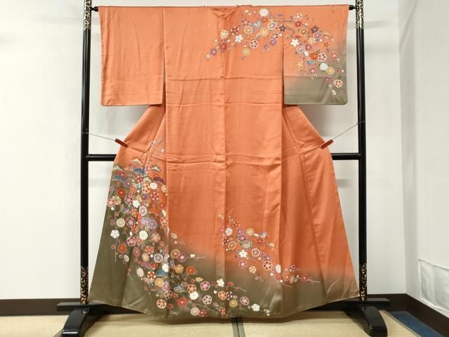 平和屋着物●訪問着 舞蝶松梅文 暈し染め 金彩 正絹 逸品 CABM4562yc
