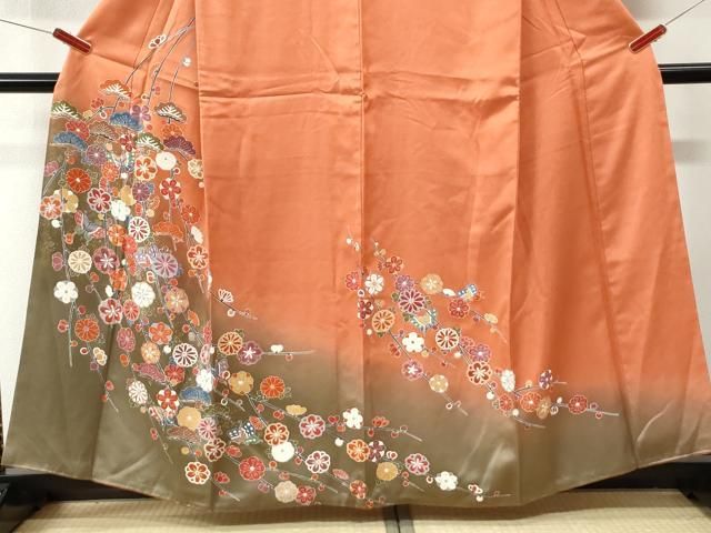 平和屋着物●訪問着 舞蝶松梅文 暈し染め 金彩 正絹 逸品 CABM4562yc