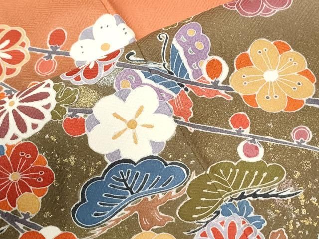 平和屋着物●訪問着 舞蝶松梅文 暈し染め 金彩 正絹 逸品 CABM4562yc