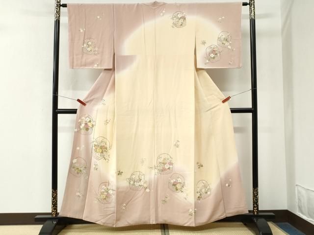 平和屋着物●訪問着 駒刺繍 花籠文 暈し染め 金彩 正絹 逸品 CABM4563yc