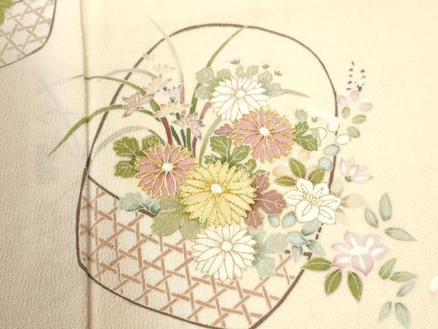 平和屋着物●訪問着 駒刺繍 花籠文 暈し染め 金彩 正絹 逸品 CABM4563yc