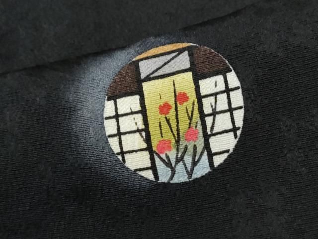 平和屋着物●紙芸創作者・横山優 和紙 小紋 枝花丸文 蛍暈し 黒地 正絹 逸品 CABM4568yc