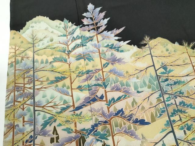 平和屋着物●豪華黒留袖 友禅 作家物 遠山草花文 正絹 逸品 CABM4575yc
