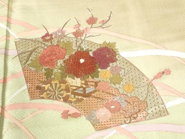 平和屋着物●中国三大刺繍 スワトウ刺繍 訪問着 芝草地紙牡丹花車文 暈し染め 金彩 正絹 逸品 CABM4588yc