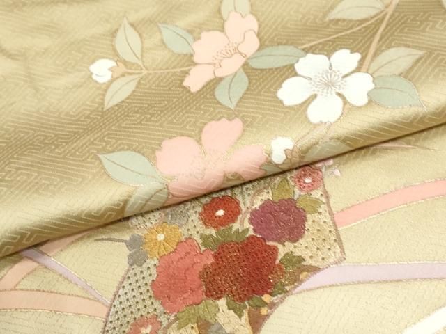 平和屋着物●中国三大刺繍 スワトウ刺繍 訪問着 芝草地紙牡丹花車文 暈し染め 金彩 正絹 逸品 CABM4588yc