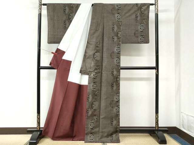 平和屋着物●本場大島紬 9マルキ 雪輪短冊松竹梅 正絹 逸品 CABM4597yc