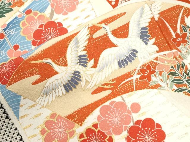 平和屋着物●訪問着 駒刺繍 地紙御所車飛鶴松竹梅花文 金彩 正絹 逸品 CABM4603yc