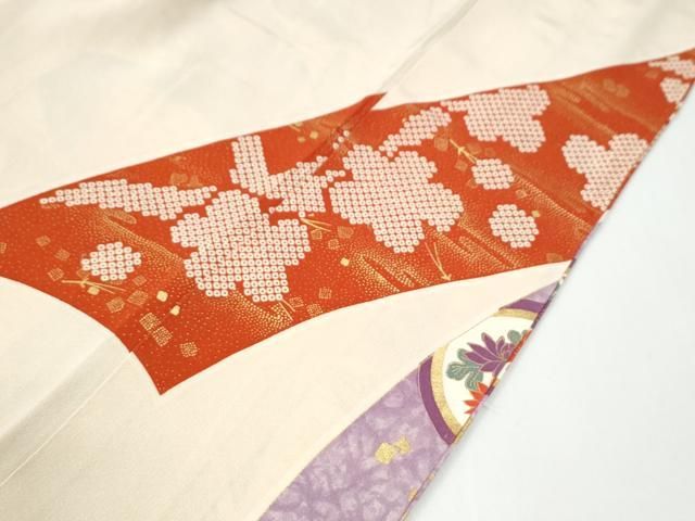 平和屋着物●訪問着 駒刺繍 地紙御所車飛鶴松竹梅花文 金彩 正絹 逸品 CABM4603yc