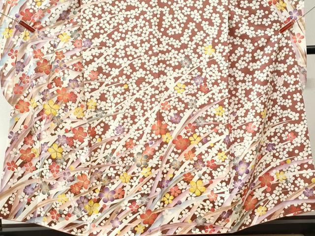 平和屋着物●紫綬褒章 巨匠『岩田専太郎』 振袖 駒刺繍 枝花文 金彩 正絹 逸品 CABM4604yc