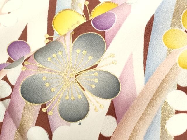平和屋着物●紫綬褒章 巨匠『岩田専太郎』 振袖 駒刺繍 枝花文 金彩 正絹 逸品 CABM4604yc