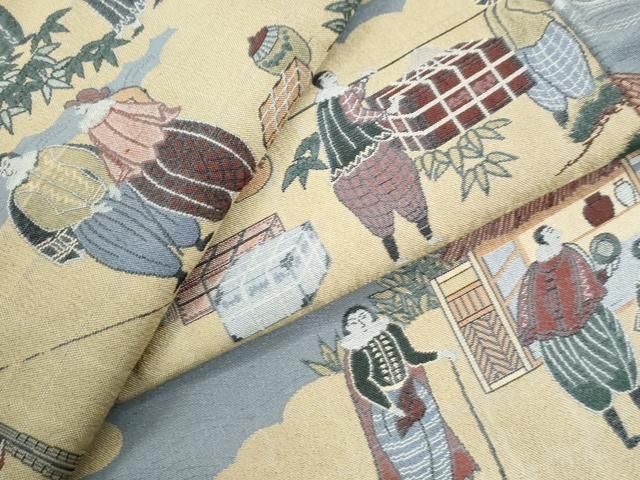 平和屋着物●上質なお召 西洋人物風景文 正絹 逸品 CABM4605yc