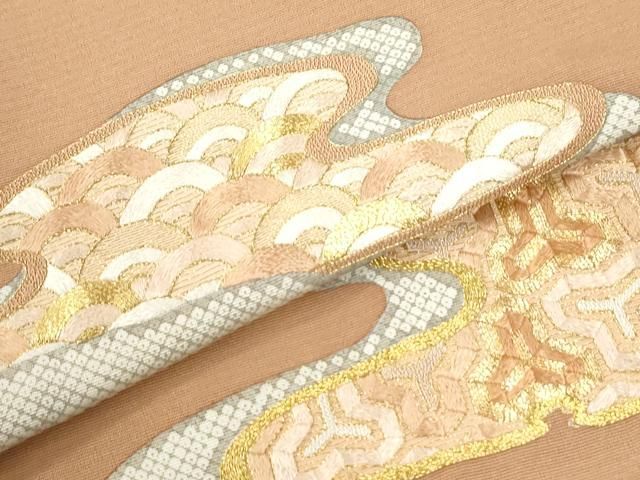 平和屋着物●中国三大刺繍 相良刺繍 訪問着 駒刺繍 霞吉祥文 正絹 逸品 CABM4606yc