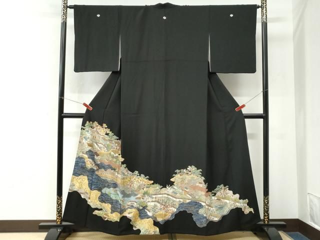 平和屋着物●森青山 黒留袖 人物風景文 金彩 正絹 逸品 CABM4612yc