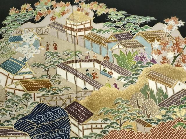 平和屋着物●森青山 黒留袖 人物風景文 金彩 正絹 逸品 CABM4612yc