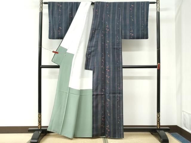 平和屋着物●上質な小紋 紬地 枝花間道 高島屋扱い 正絹 逸品 CABM4625yc