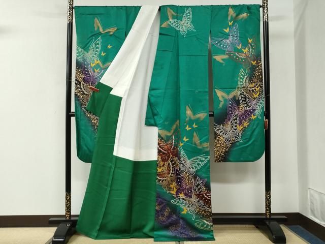 平和屋着物●豪華振袖 舞蝶文 暈し染め 金彩 正絹 逸品 CABM4632yc