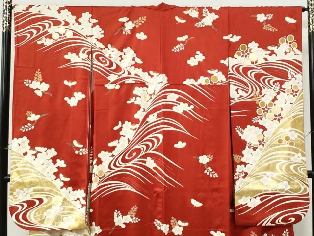 平和屋着物●豪華振袖 駒刺繍 流水枝梅文 金彩 正絹 逸品 CABM4634yc