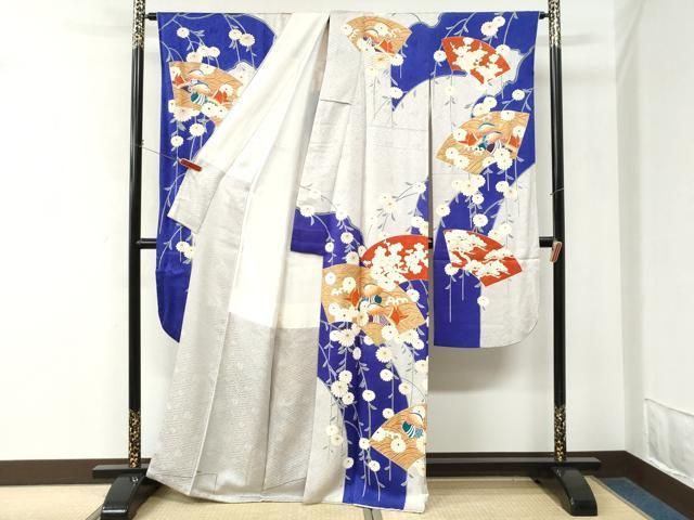 平和屋着物●豪華振袖 駒刺繍 地紙鴛鴦枝菊文 金彩 正絹 逸品 CABM4635yc