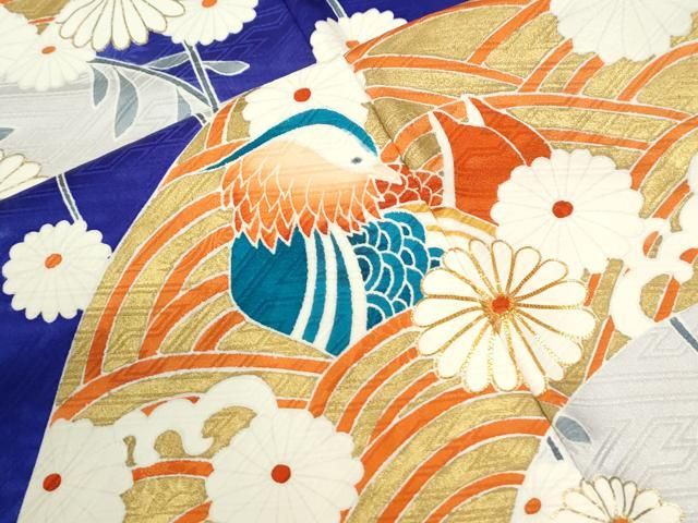 平和屋着物●豪華振袖 駒刺繍 地紙鴛鴦枝菊文 金彩 正絹 逸品 CABM4635yc