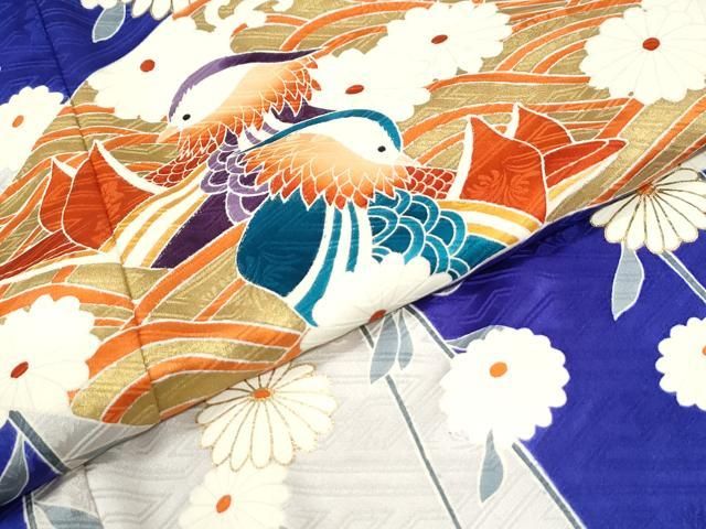 平和屋着物●豪華振袖 駒刺繍 地紙鴛鴦枝菊文 金彩 正絹 逸品 CABM4635yc