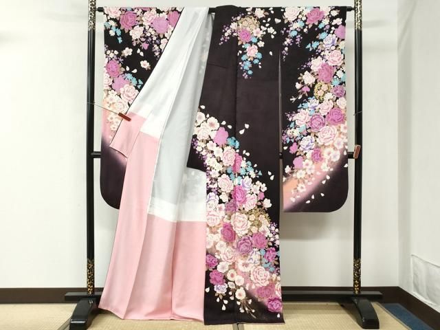 平和屋着物●豪華振袖・長襦袢セット 牡丹舞桜文 ラメ糸 ラインストーン 暈し染め 金彩 半衿刺繍 正絹 逸品 CABM4637yc