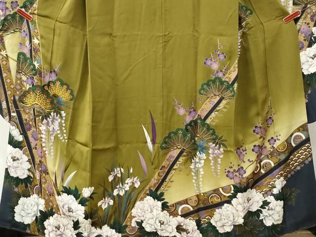 平和屋着物●豪華振袖・長襦袢セット 刺繍 牡丹枝垂れ花松文 金彩 半衿刺繍 正絹 逸品 CABM4638yc