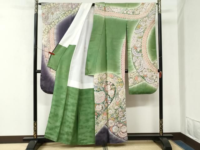 平和屋着物●豪華振袖・長襦袢セット 作家物 絞り 暈し染め 金通し地 正絹 逸品 CABM4639yc