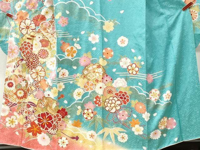 平和屋着物●豪華振袖・長襦袢セット 雪輪宝尽くし舞花文 暈し染め 金彩 正絹 逸品 CABM4640yc
