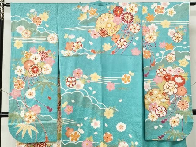 平和屋着物●豪華振袖・長襦袢セット 雪輪宝尽くし舞花文 暈し染め 金彩 正絹 逸品 CABM4640yc