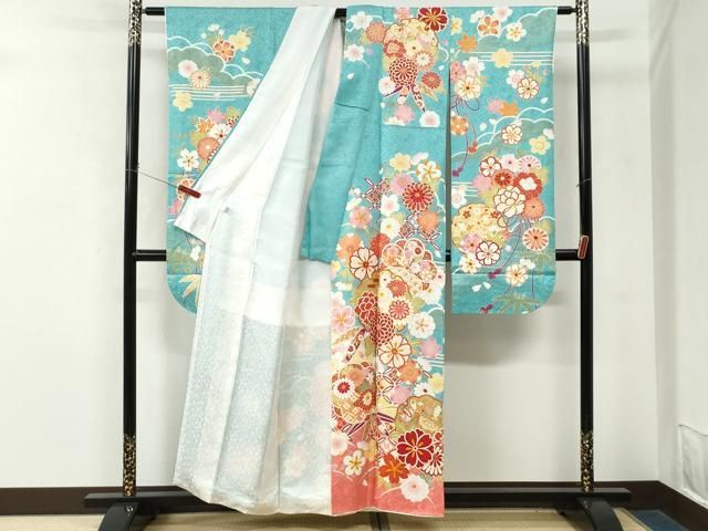 平和屋着物●豪華振袖・長襦袢セット 雪輪宝尽くし舞花文 暈し染め 金彩 正絹 逸品 CABM4640yc