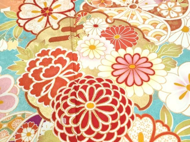 平和屋着物●豪華振袖・長襦袢セット 雪輪宝尽くし舞花文 暈し染め 金彩 正絹 逸品 CABM4640yc