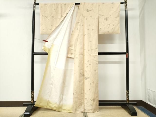 平和屋着物●訪問着 紬地 手描き 葡萄花唐草文 正絹 逸品 CABM4641yc