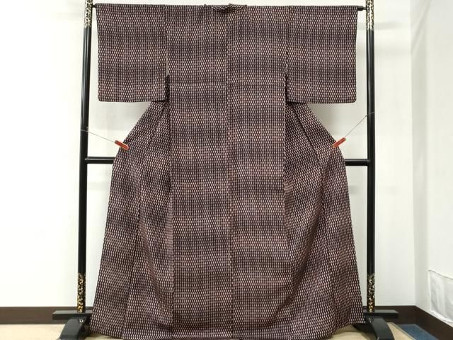 平和屋着物●上質な小紋 背抜き仕立て 幾何学文様 黒地 正絹 逸品 CABM4643yc