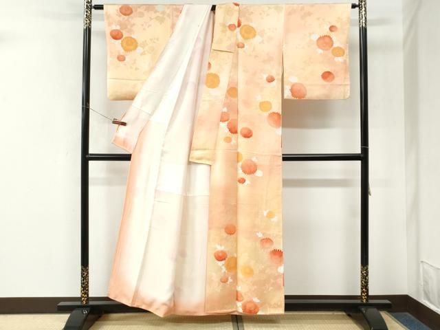 平和屋着物●上質な小紋 地紋起こし 枝菊文 暈し染め 正絹 逸品 CABM4649yc