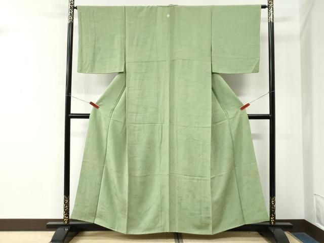 平和屋着物●上質な色無地 流水地紋 苗色 正絹 逸品 未使用 CABM4656yc