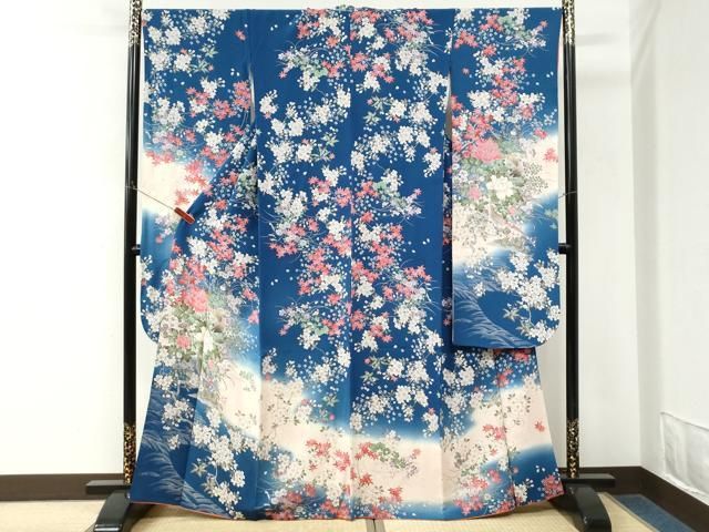 平和屋着物●豪華振袖 尾長鳥牡丹花文 暈し染め 金彩 鬼しぼ縮緬 正絹 逸品 CABM4662yc