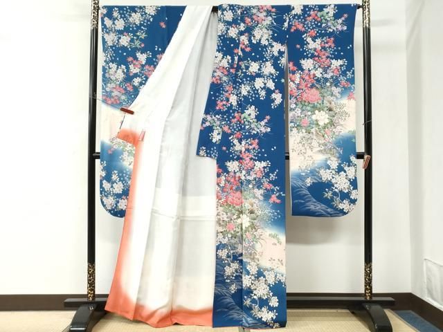平和屋着物●豪華振袖 尾長鳥牡丹花文 暈し染め 金彩 鬼しぼ縮緬 正絹 逸品 CABM4662yc