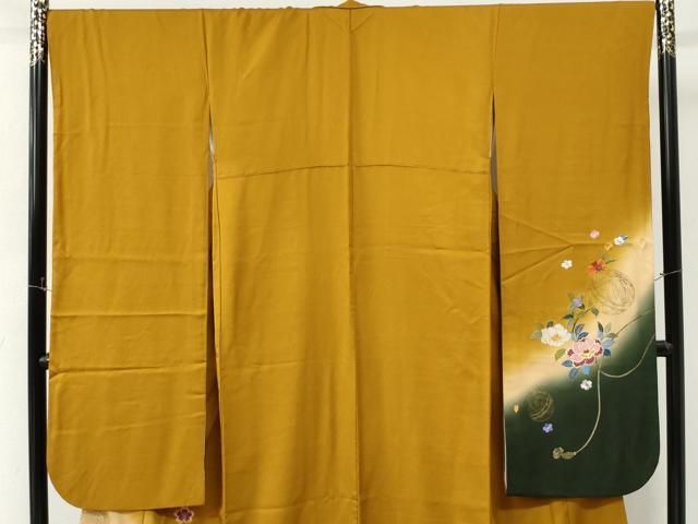 平和屋着物●豪華振袖 総刺繍 駒刺繍 毬牡丹舞桜文 暈し染め 金糸 正絹 逸品 CABM4663yc