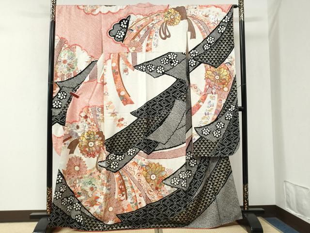 平和屋着物●豪華振袖 絞り 束ね熨斗吉祥舞花文 金銀彩 正絹 逸品 CABM4672yc