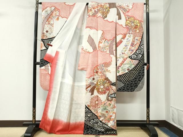 平和屋着物●豪華振袖 絞り 束ね熨斗吉祥舞花文 金銀彩 正絹 逸品 CABM4672yc