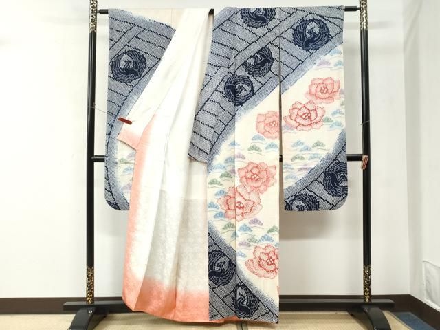 平和屋着物●豪華振袖 総絞り 牡丹飛鶴丸文 正絹 逸品 CABM4673yc
