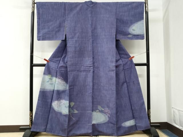 平和屋着物●五代目・諏訪好風 訪問着 紬地 紫陽花 正絹 逸品 未使用 CABM4678yc