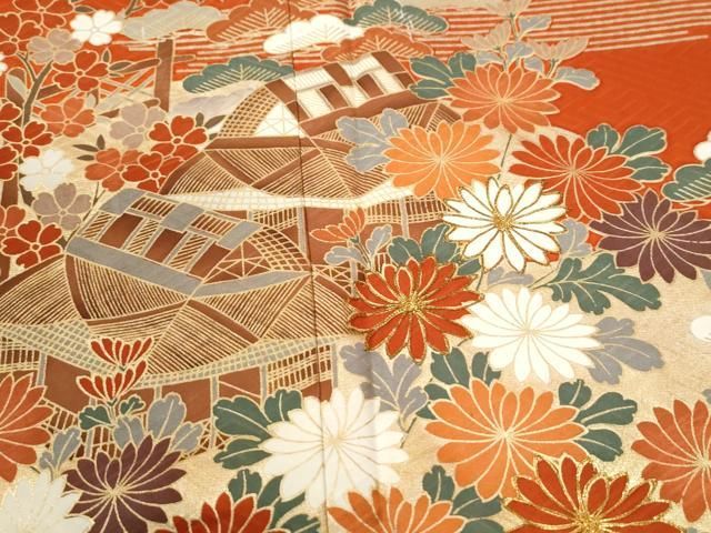 平和屋着物●豪華振袖 駒刺繍 浜松風景文 金彩 正絹 逸品 CABM4679yc