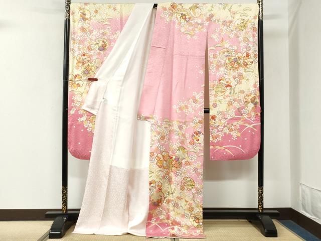 平和屋着物●豪華振袖 雪輪舞花文 暈し染め 金彩 正絹 逸品 CABM4681yc