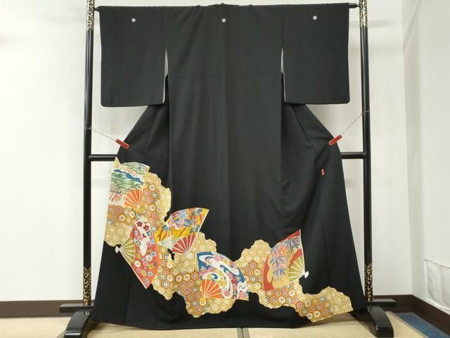 平和屋着物●本加賀友禅作家 押田正義 黒留袖 扇面鳳凰亀甲花文 正絹 逸品 CABM4682yc