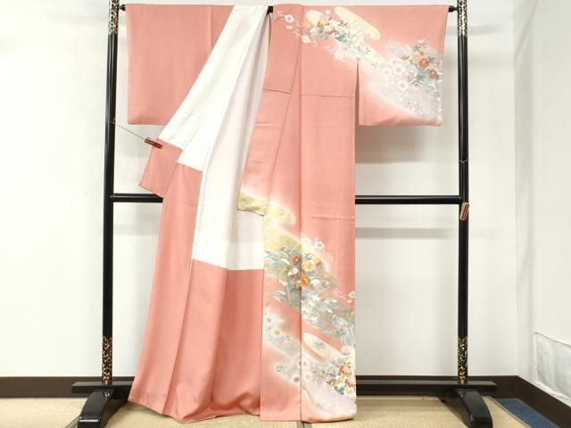 平和屋着物●訪問着 駒刺繍 菊花唐草文 暈し染め 金彩 正絹 逸品 CABM4685yc