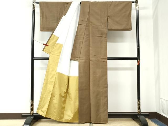 平和屋着物●結城紬 色無地 朽葉色 正絹 逸品 CABM4687yc
